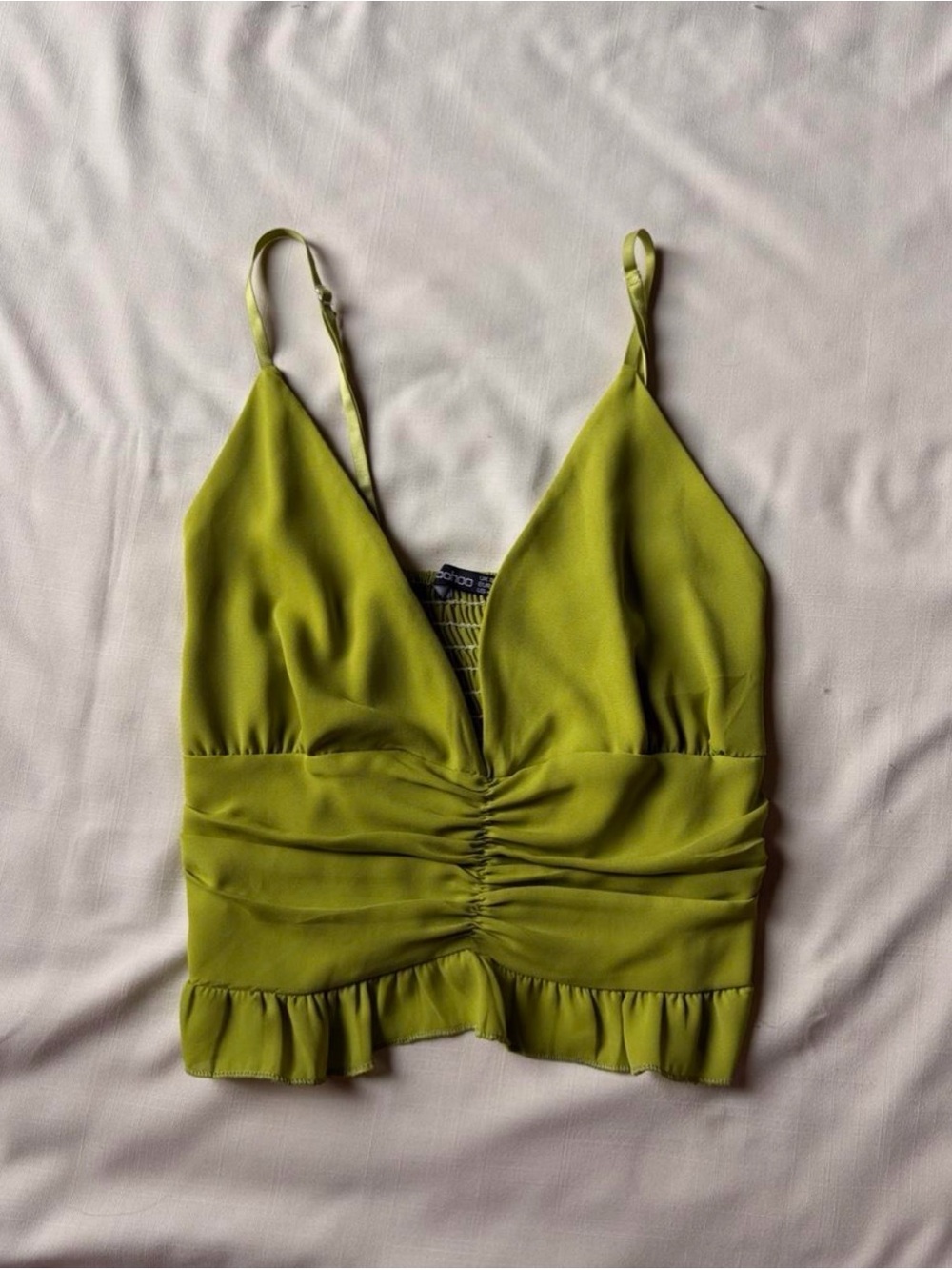 Boohoo Lime Ruched V-Neck Cami
